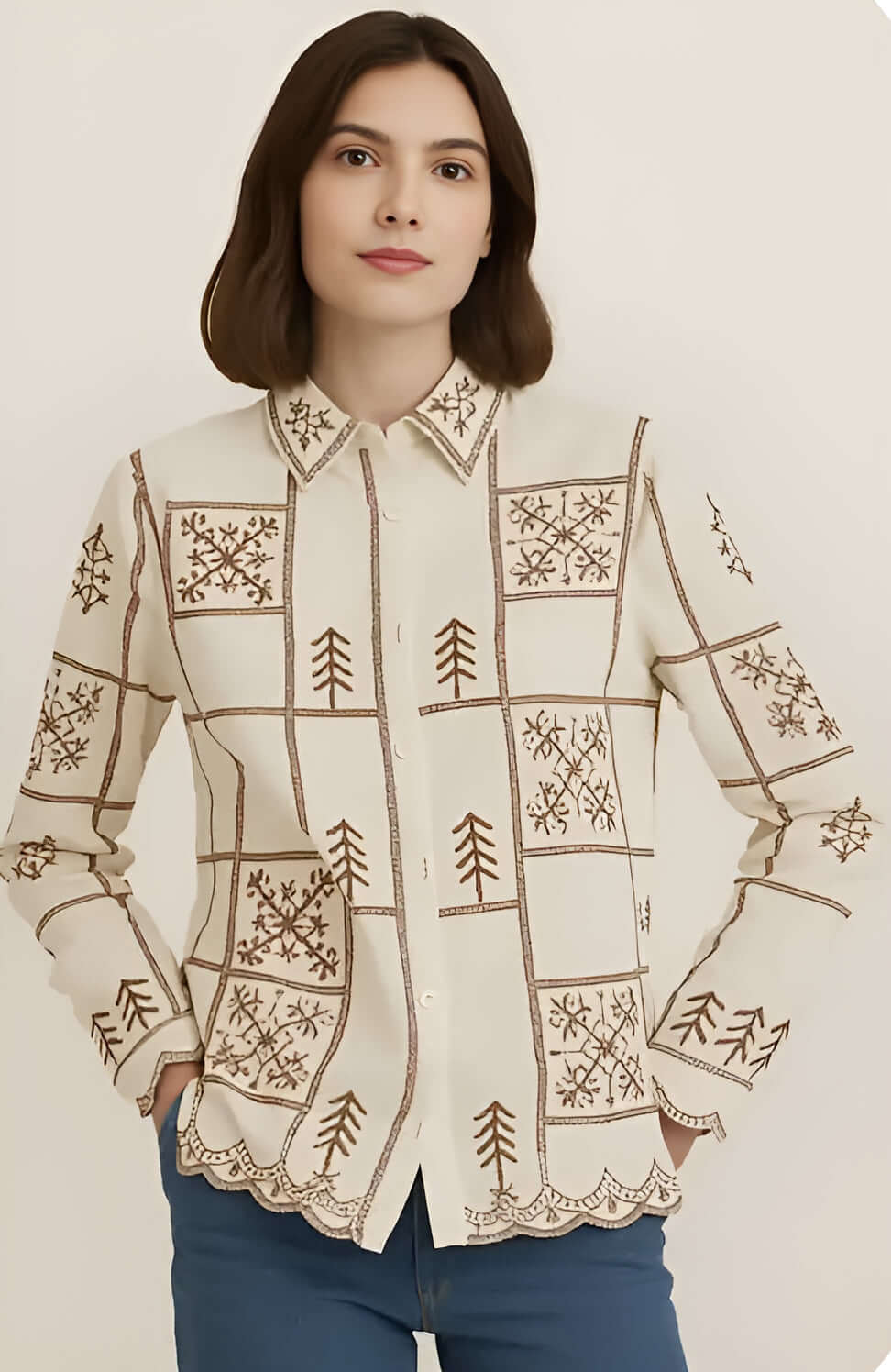Elegant Hand-Embroidered Organza Shirts – Maroon & Cream Editions