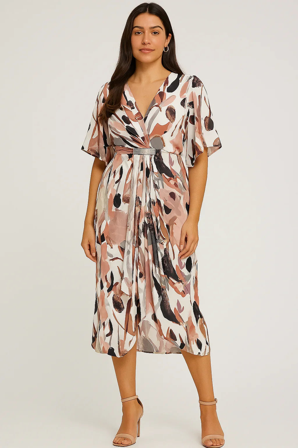 Blush Abstract Wrap Dress – Elegant & Effortless Style - Luvani Trends & Lifestyle