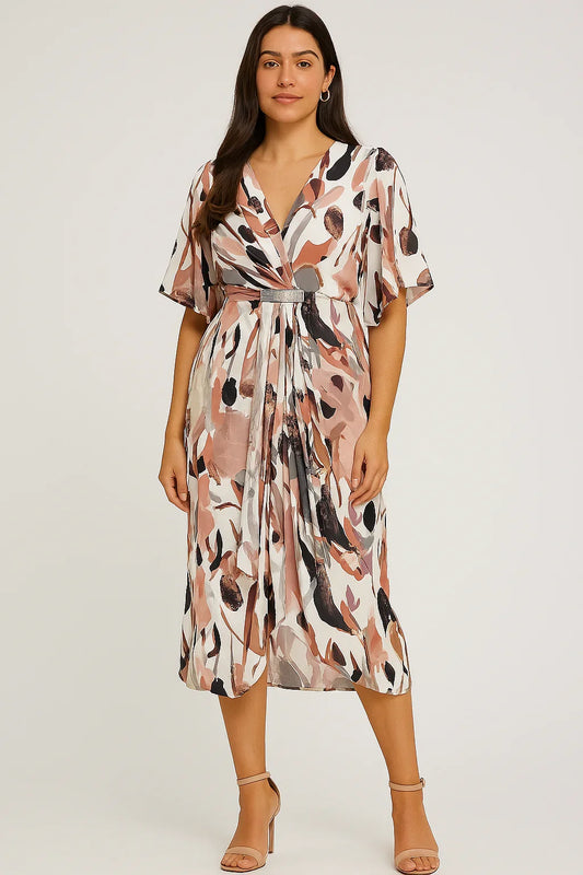 Blush Abstract Wrap Dress – Elegant & Effortless Style - Luvani Trends & Lifestyle