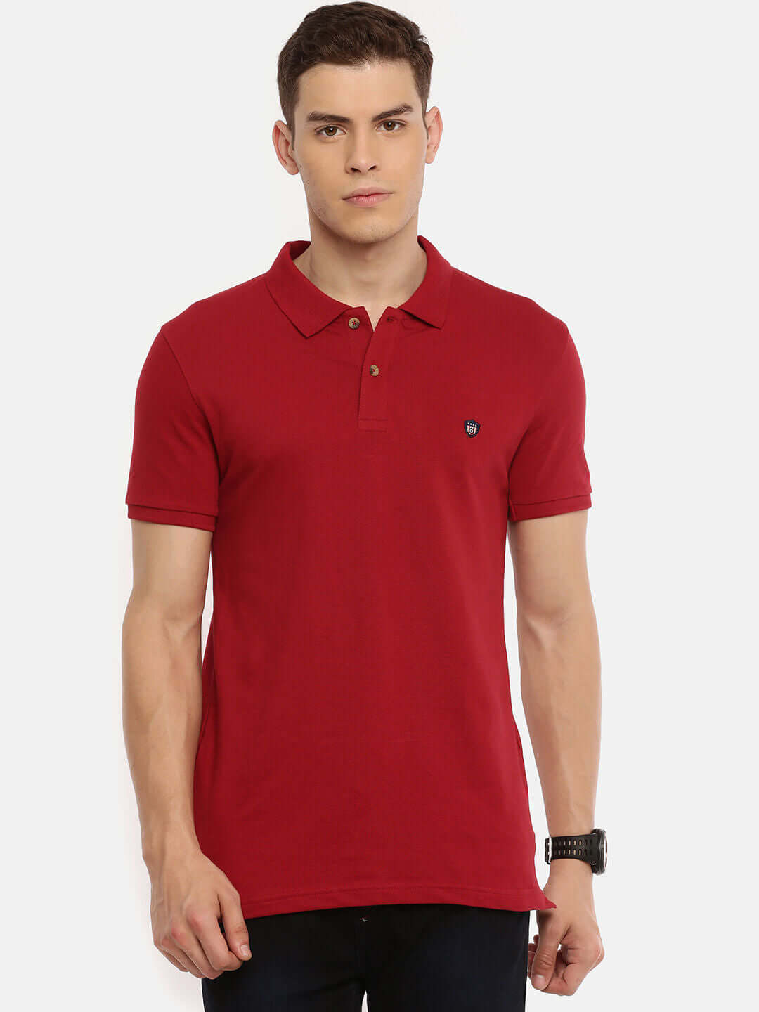 Fashion Polo Tee in red, crafted from Lycra pique fabric, 95% cotton and 5% Lycra, available in trendy colors.
