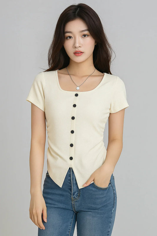 Chic Button-Down Square Neck Top - Luvani Trends & Lifestyle