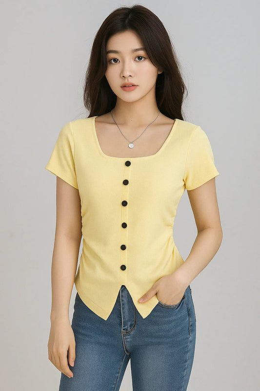Chic Button-Down Square Neck Top - Luvani Trends & Lifestyle