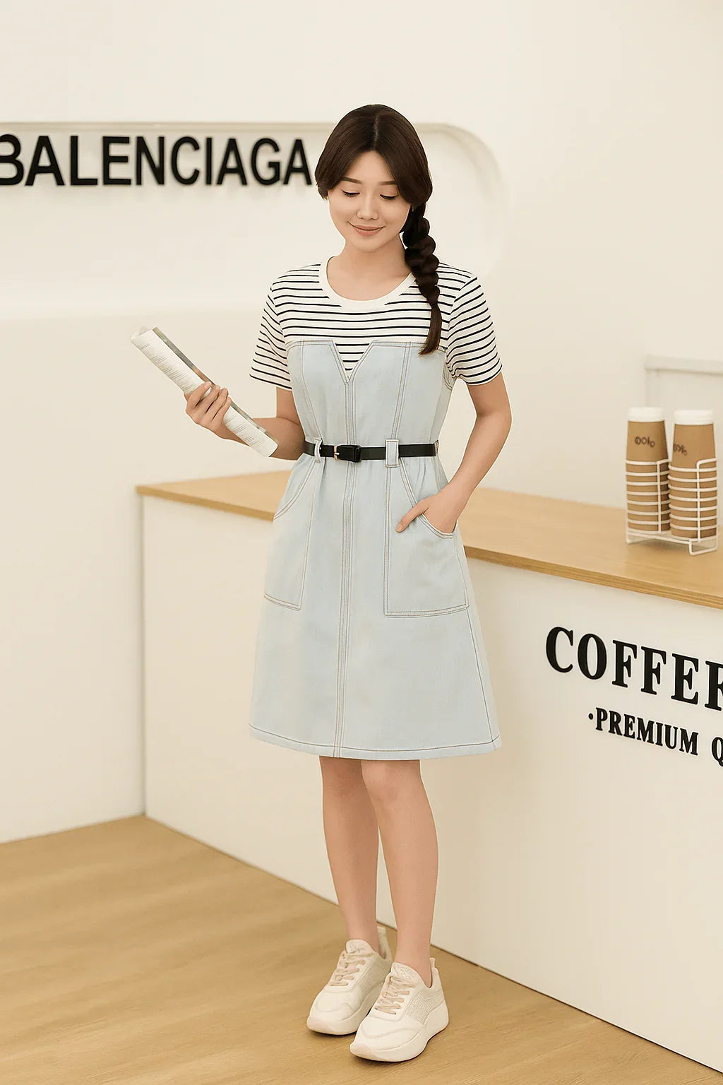 Elegant Contrast Denim Dress - Luvani Trends & Lifestyle