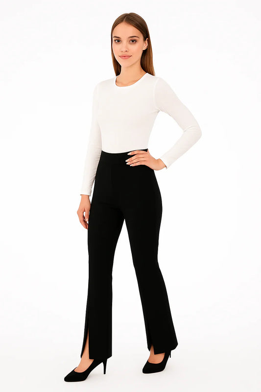Classic Black Front-Slit Bootcut Pants - Luvani Trends & Lifestyle