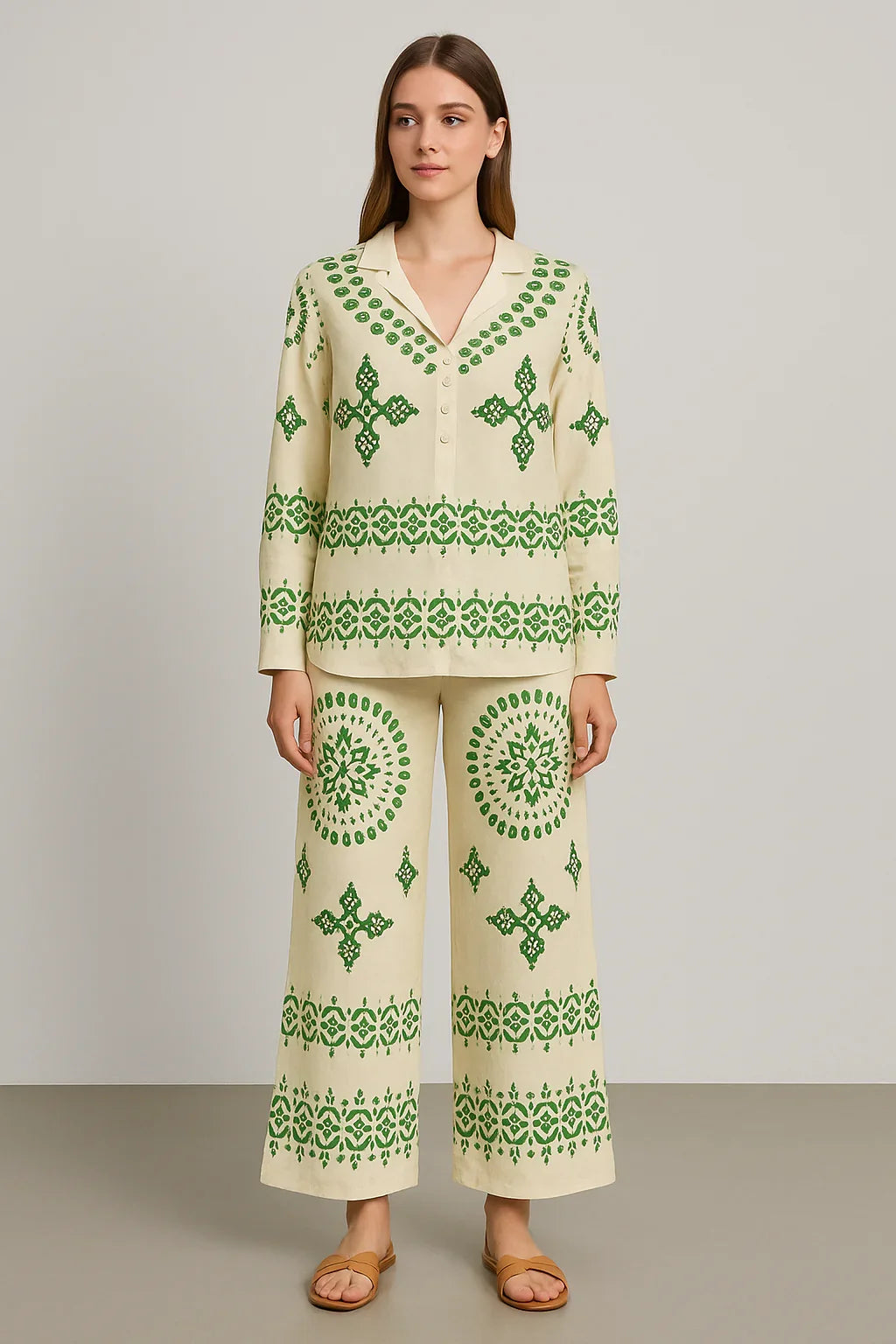 Ivory & Mehendi Green Printed Co-ord Set - Luvani Trends & Lifestyle