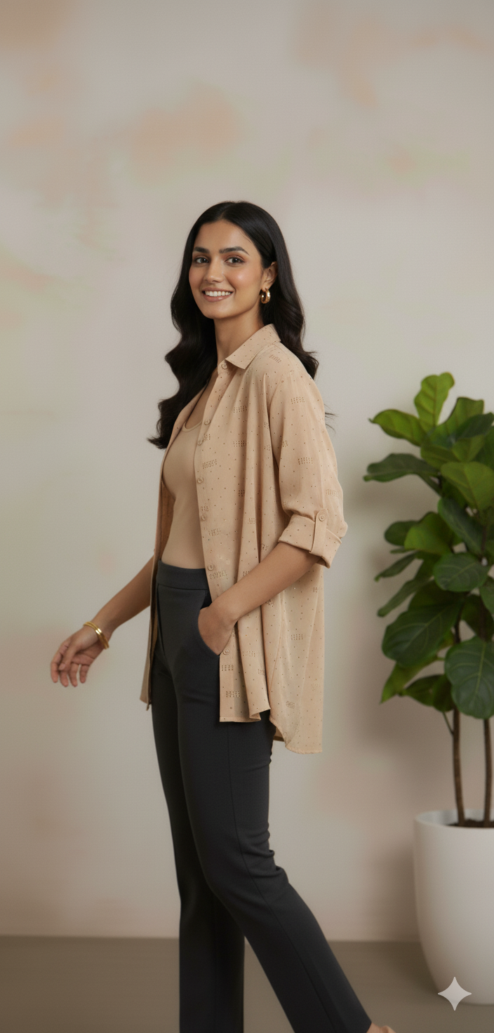 The Relaxed Fit Button-Down Overshirt with Subtle Shimmer