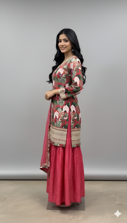 Designer Pink Silk Suit with Digital Printed Dupatta