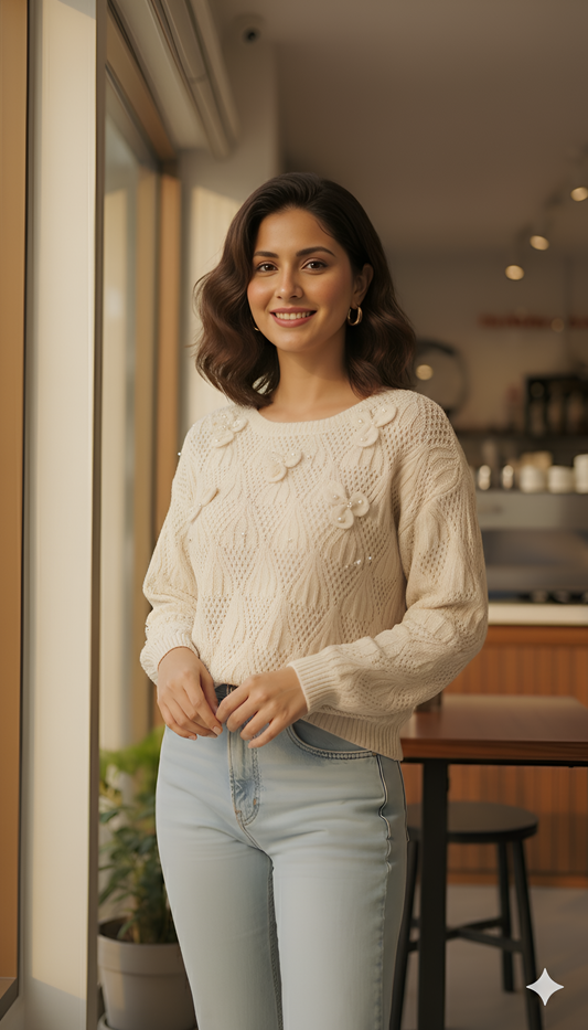 Dainty Blooms Textured Knit Sweater