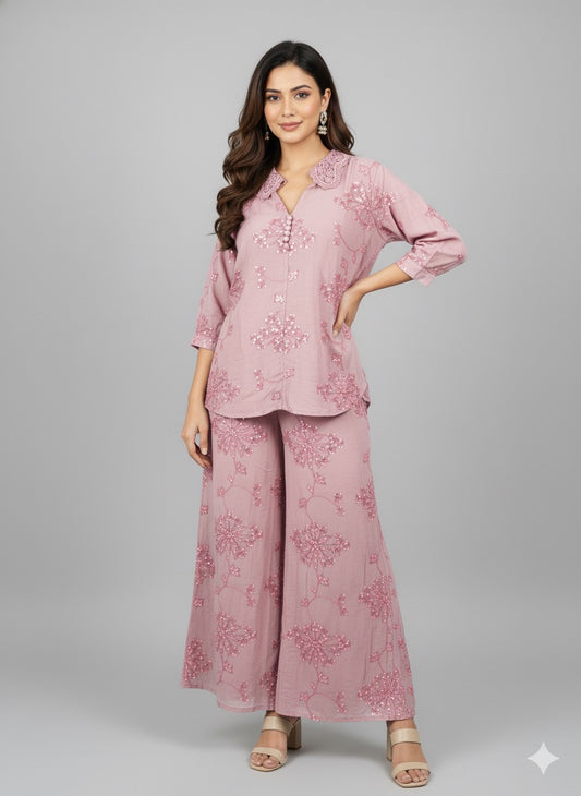 Mauve Embroidered Co-ord Set