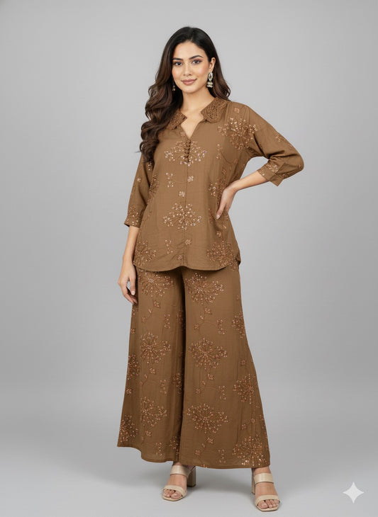 Mauve Embroidered Co-ord Set