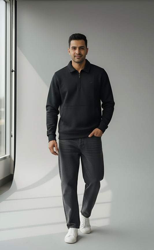 Classic Black Half-Zip Sweatshirt for Men