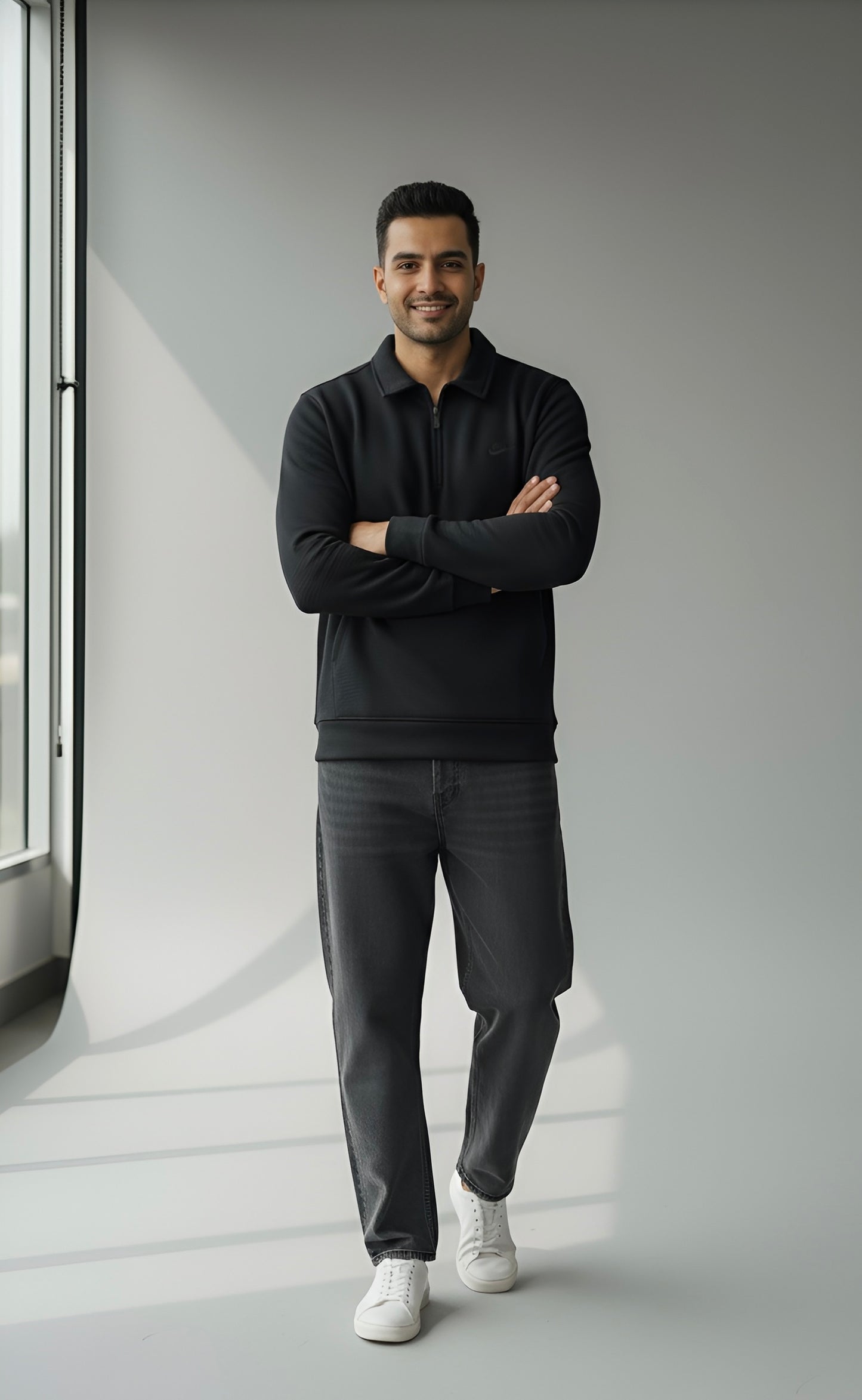 Classic Black Half-Zip Sweatshirt for Men