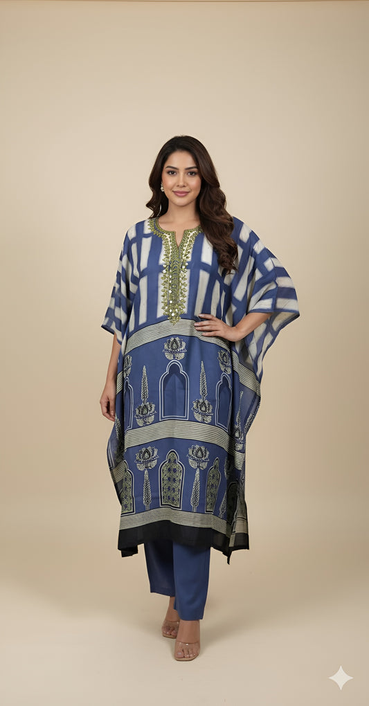 The 'Azure Arch' Silk Kaftan Set