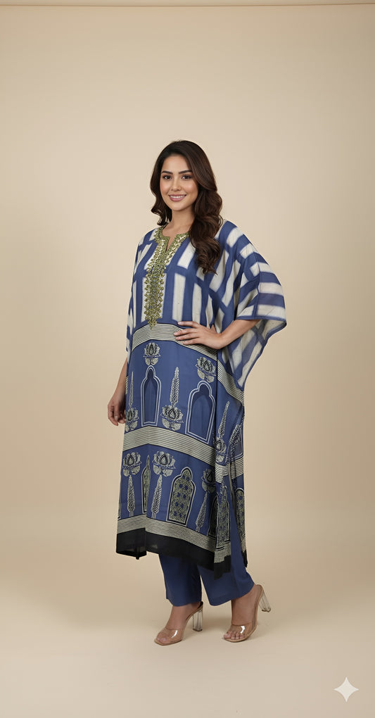 The 'Azure Arch' Silk Kaftan Set