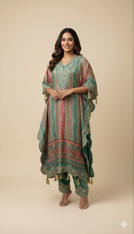 The 'Rose Garden' Embellished Kaftan and Trouser Set