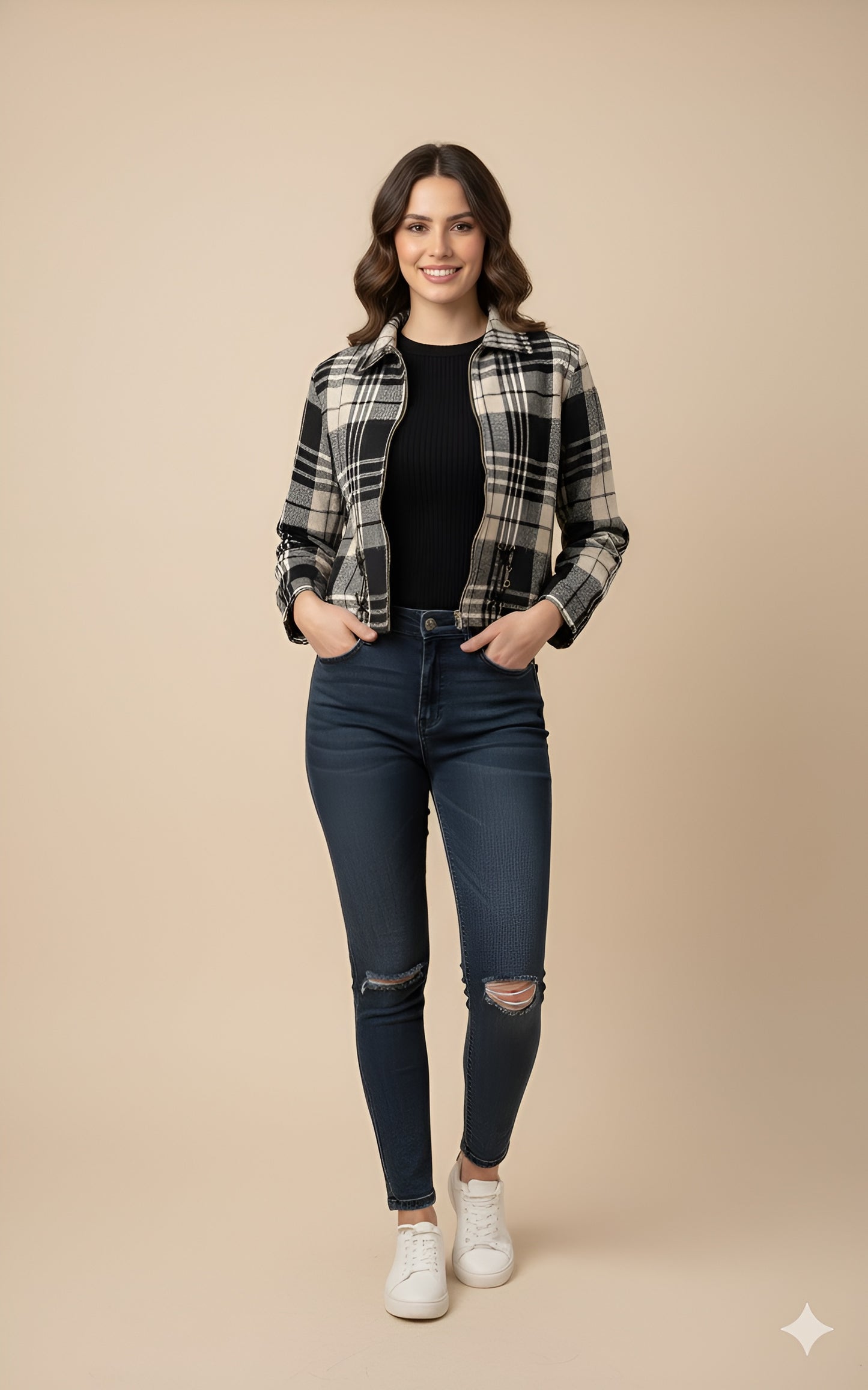 Black & White Plaid Light Shacket