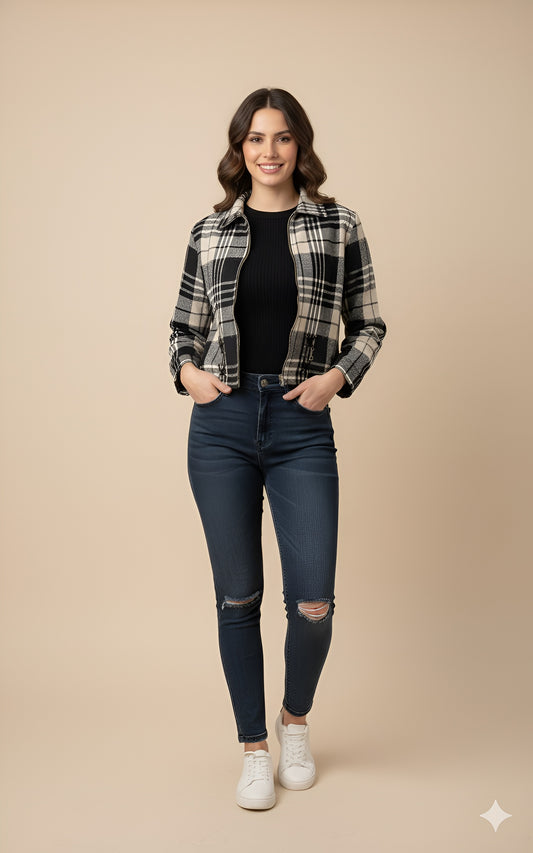 Black & White Plaid Light Shacket