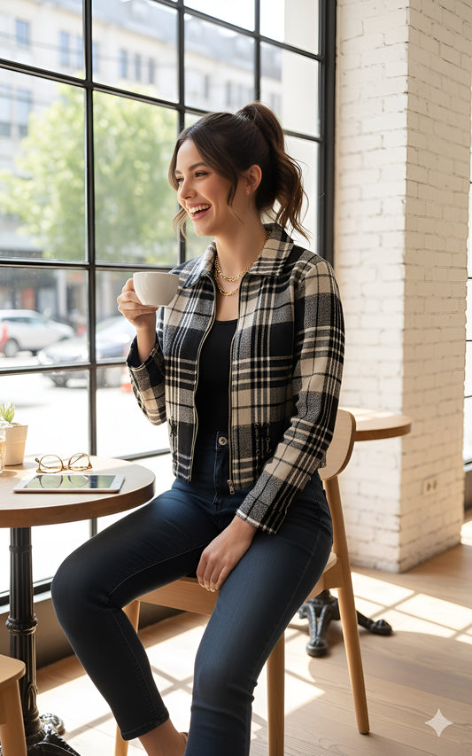 Black & White Plaid Light Shacket
