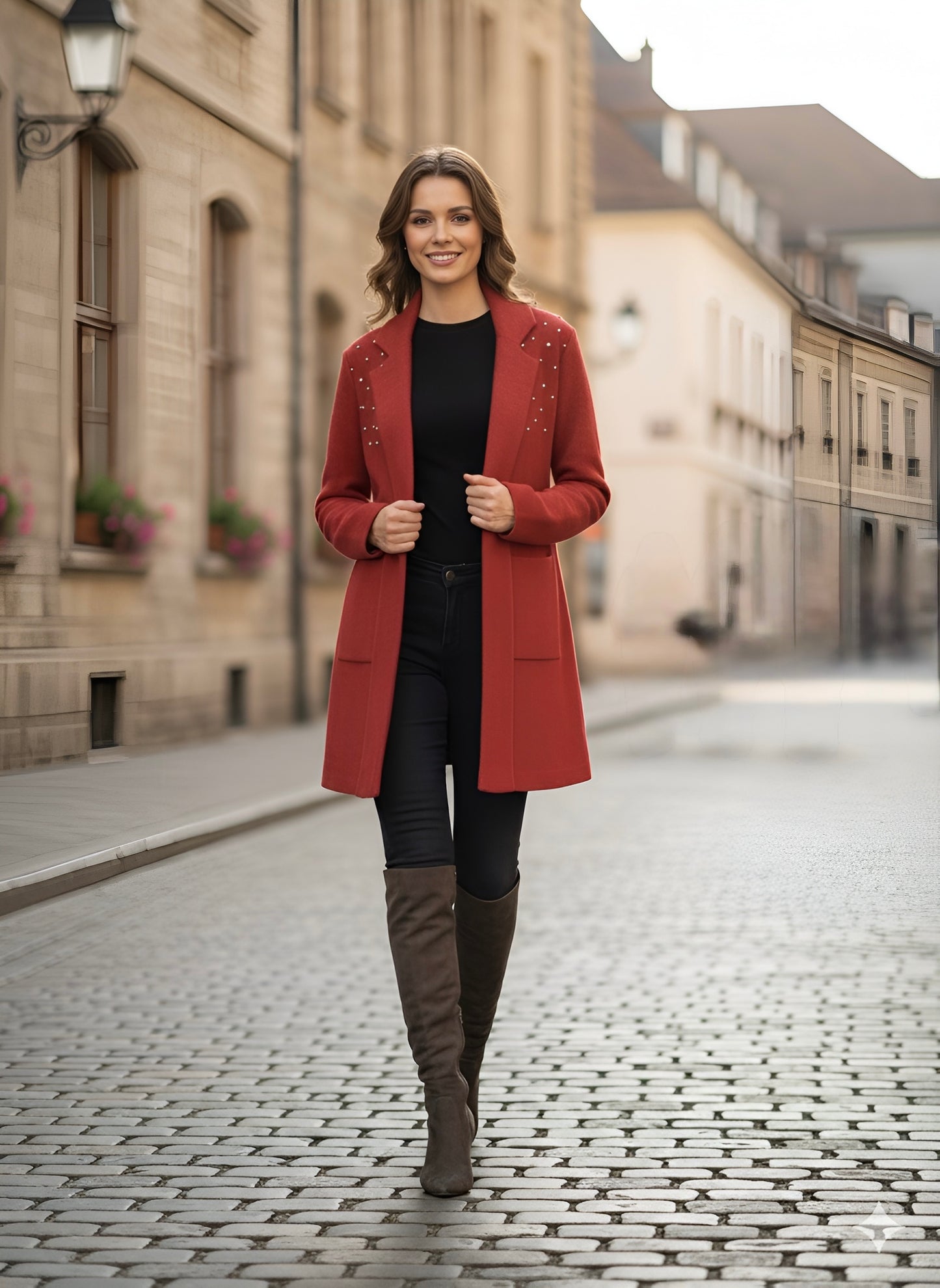 Statement Red Coat with Stud Details
