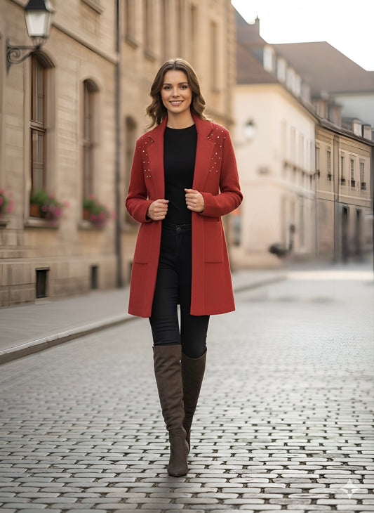 Statement Red Coat with Stud Details
