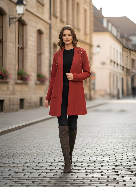 Statement Red Coat with Stud Details