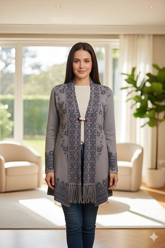 Grey Knit Scarf-Collar Shrug