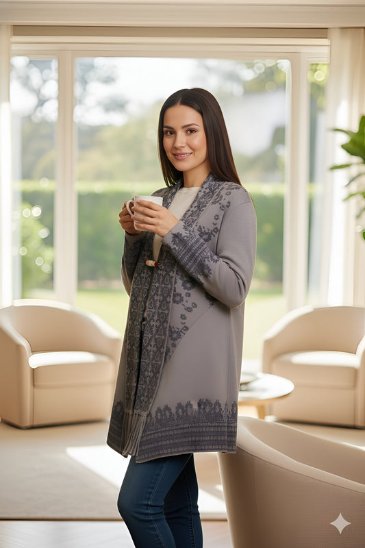 Grey Knit Scarf-Collar Shrug