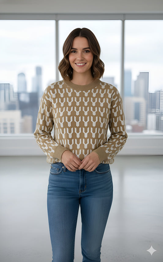 Retro Geo-Pattern Knit Pullover