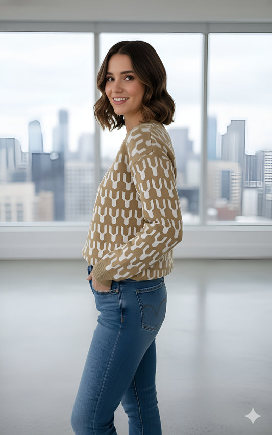 Retro Geo-Pattern Knit Pullover