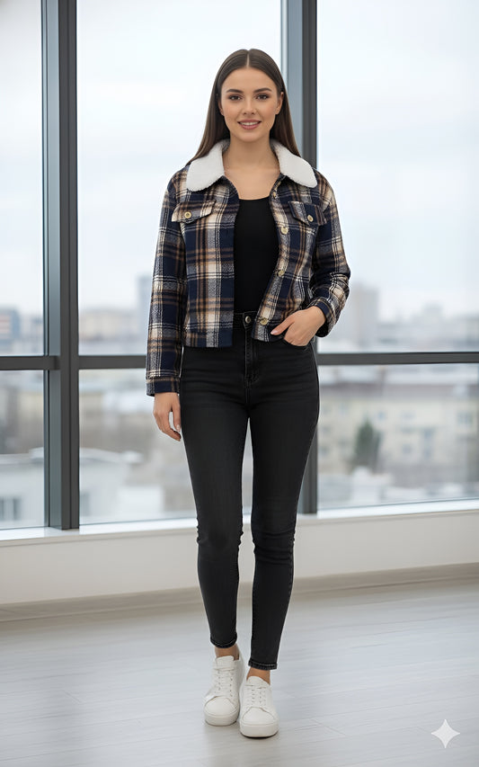 The Cozy Plaid Trucker Jacket with Sherpa Trim