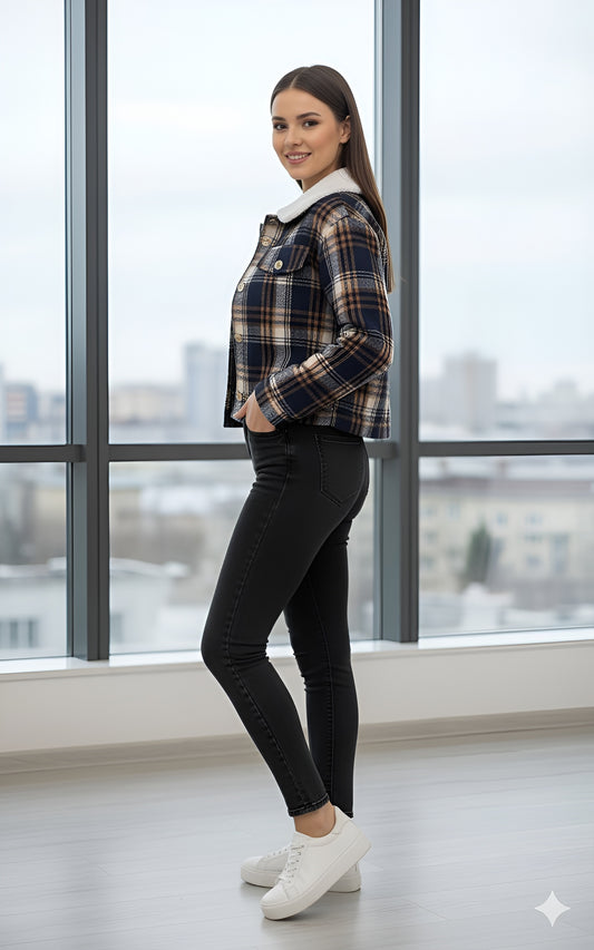 The Cozy Plaid Trucker Jacket with Sherpa Trim