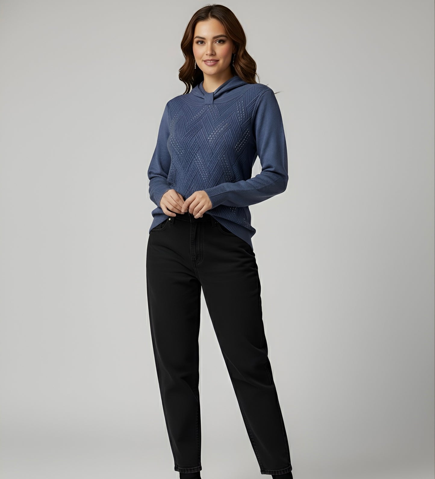 Textured Knit Sweater with Elegant Neck Detail