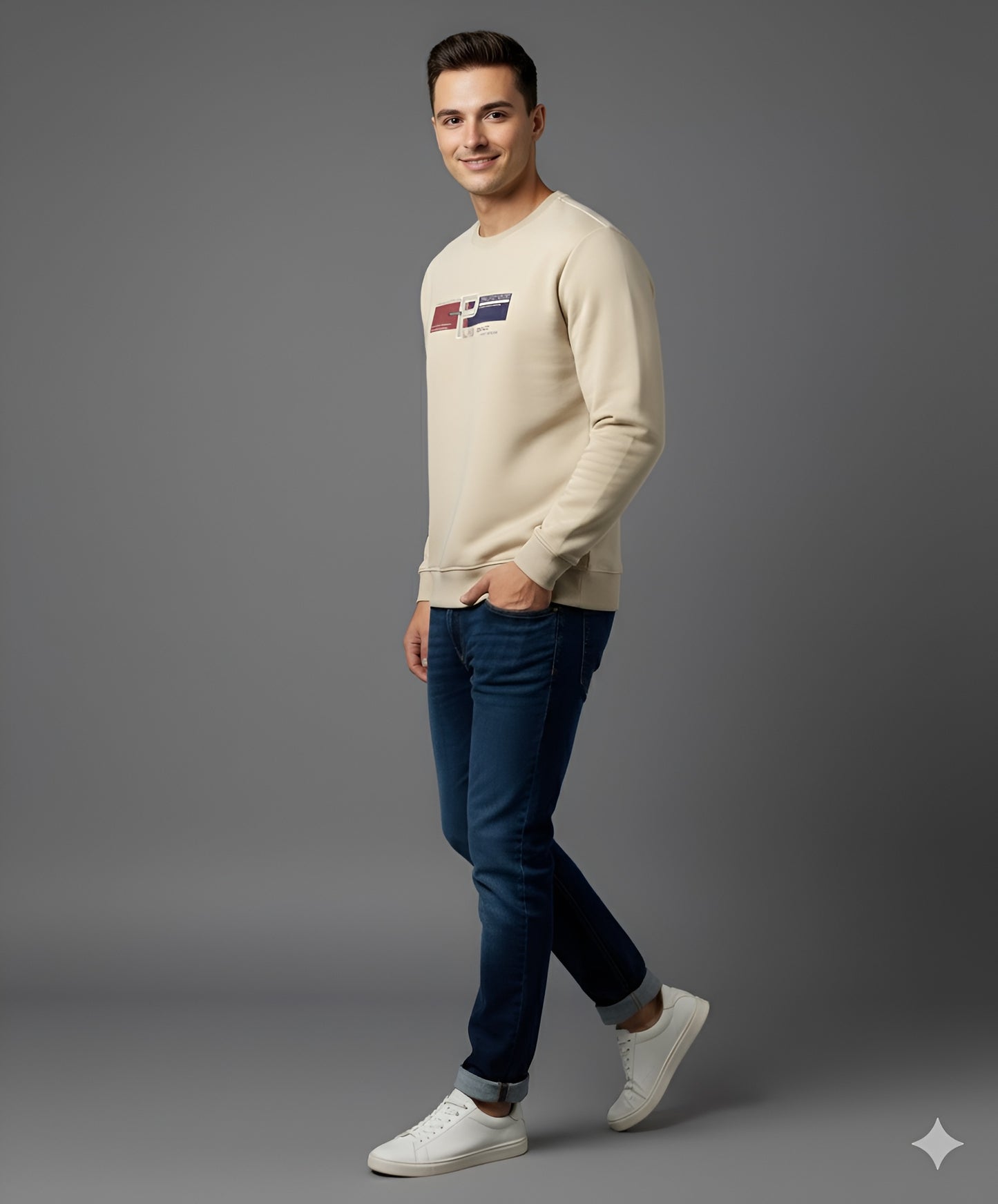 Premium Beige Printed Sweatshirt for Men