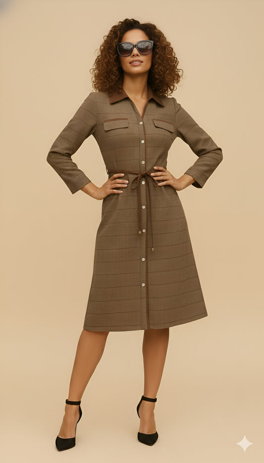 Vintage Chic Belted Shirt Dress