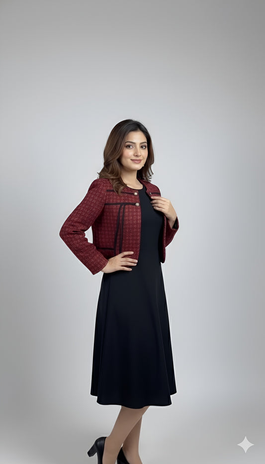 The Elegant Red Tweed Bolero