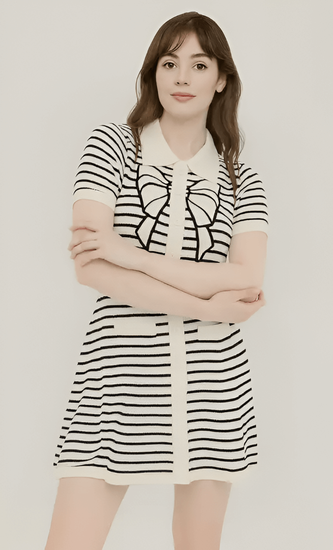 Bow Detail Striped Knit Dress