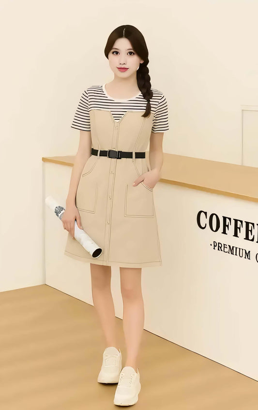 Elegant Contrast Denim Dress - Luvani Trends & Lifestyle