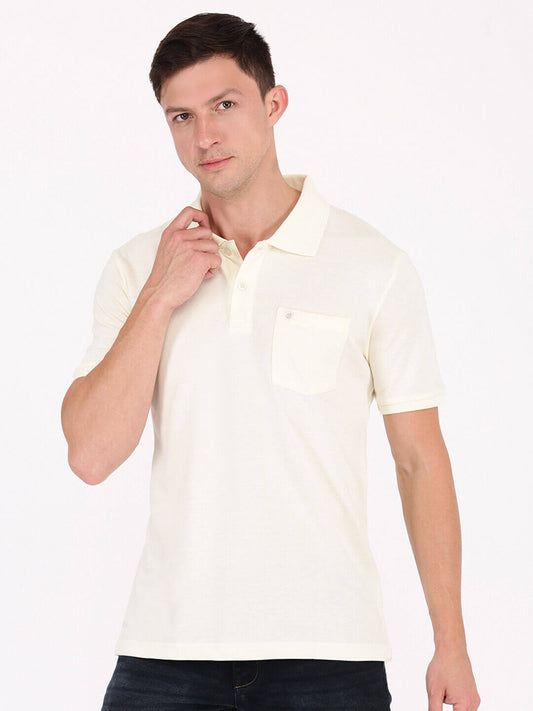 Smartz Basics Pique Polo T-Shirt in beige with pocket, made of 60% cotton and 40% polyester for style and comfort.