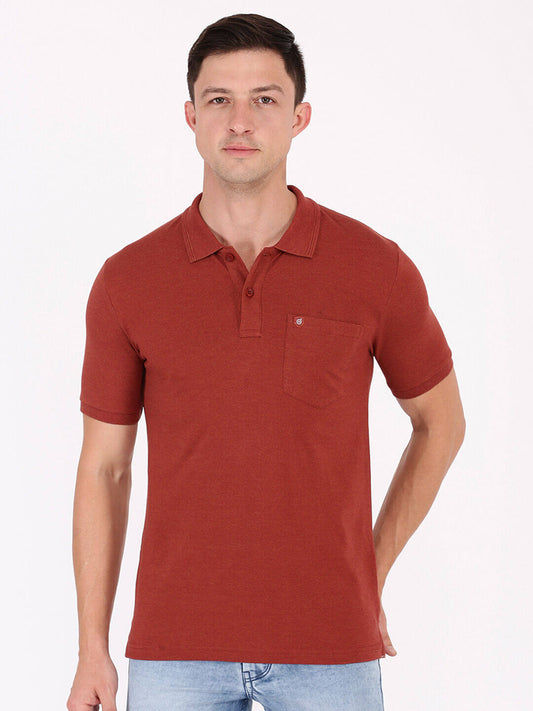 Smartz Basics Pique Polo T-Shirt in brick red with pocket, made of 60% cotton and 40% polyester for comfort and style.