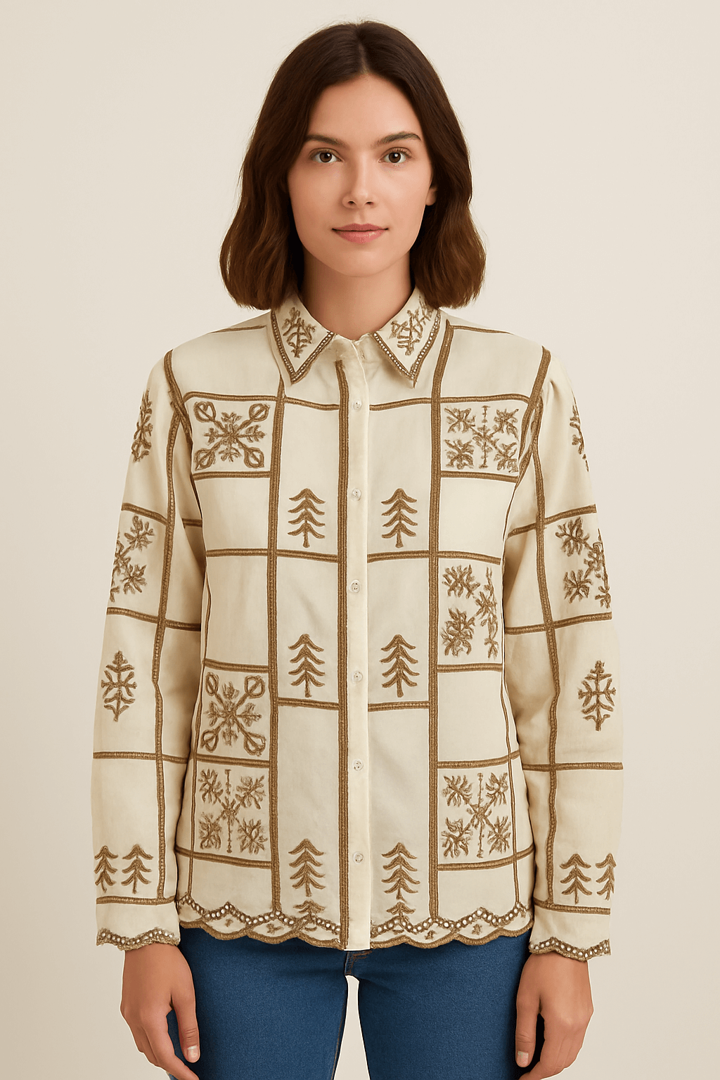 Elegant Hand-Embroidered Organza Shirts – Maroon & Cream Editions