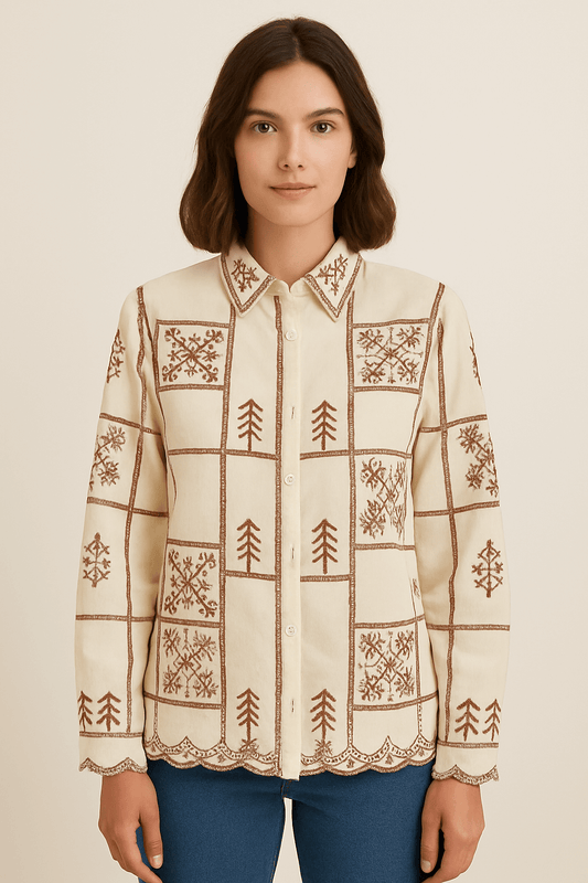 Elegant Hand-Embroidered Organza Shirts – Maroon & Cream Editions