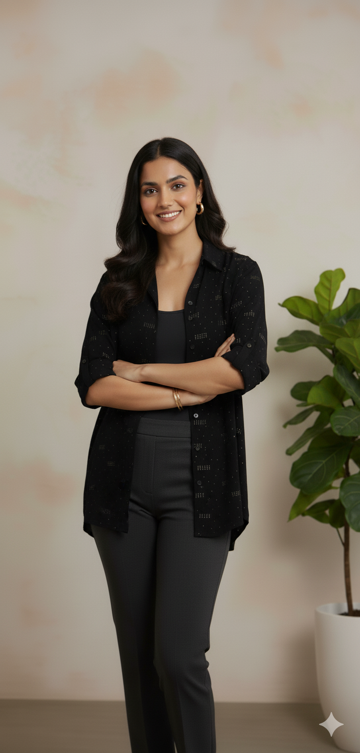 The Relaxed Fit Button-Down Overshirt with Subtle Shimmer