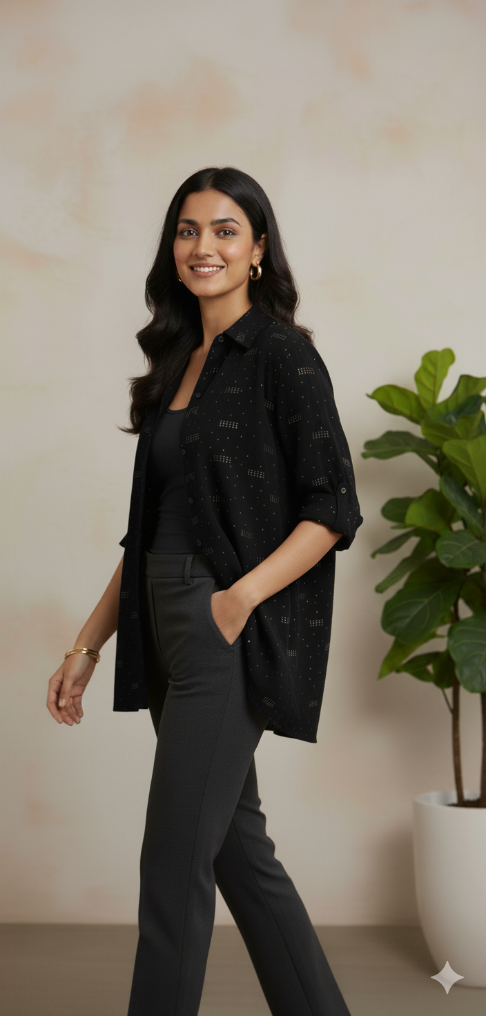 The Relaxed Fit Button-Down Overshirt with Subtle Shimmer