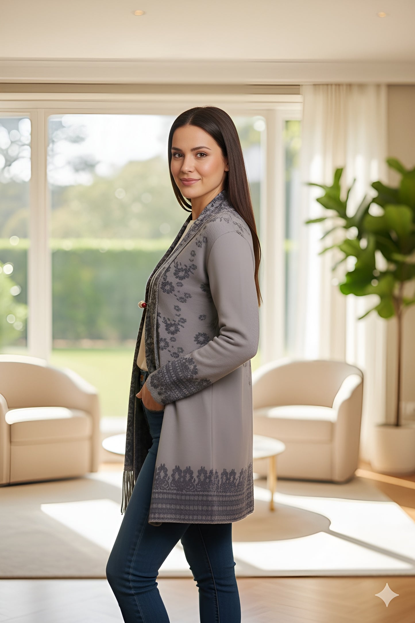 Grey Knit Scarf-Collar Shrug