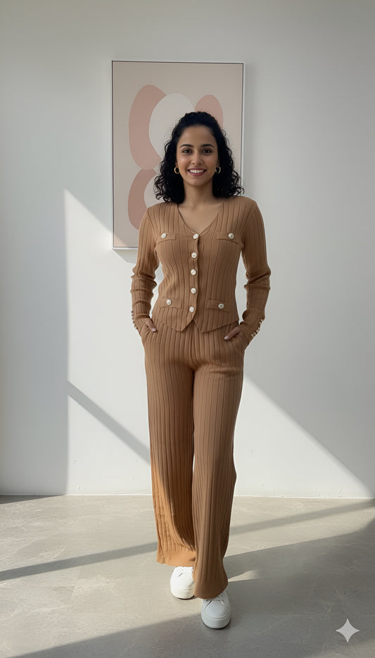 Caramel Ribbed Knit Co-ord Set