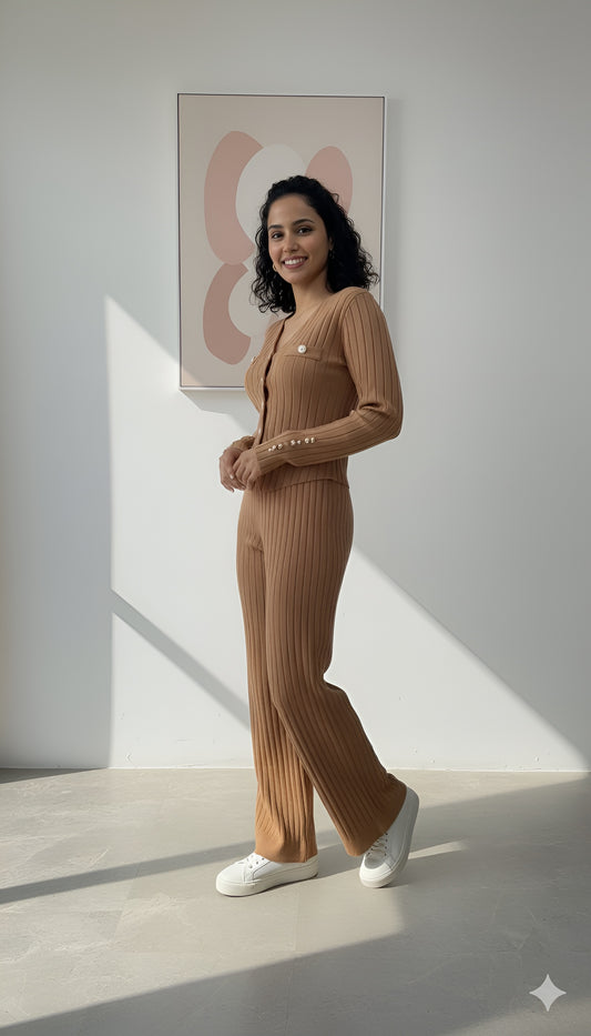 Caramel Ribbed Knit Co-ord Set