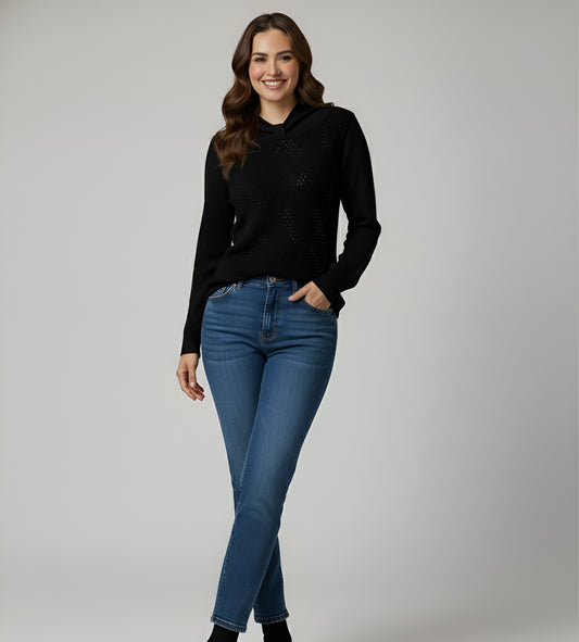 Textured Knit Sweater with Elegant Neck Detail