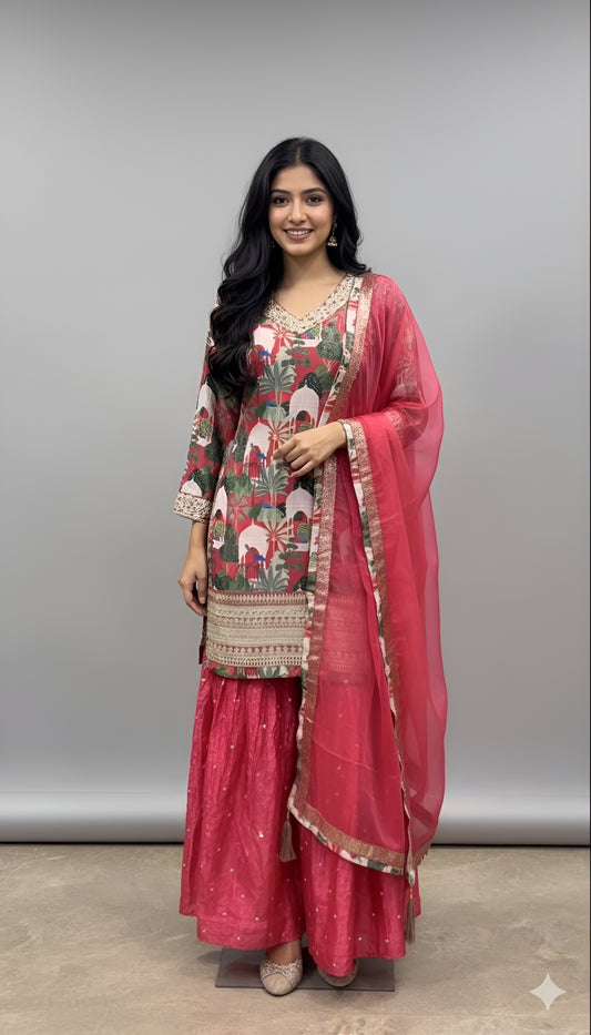 Designer Pink Silk Suit with Digital Printed Dupatta