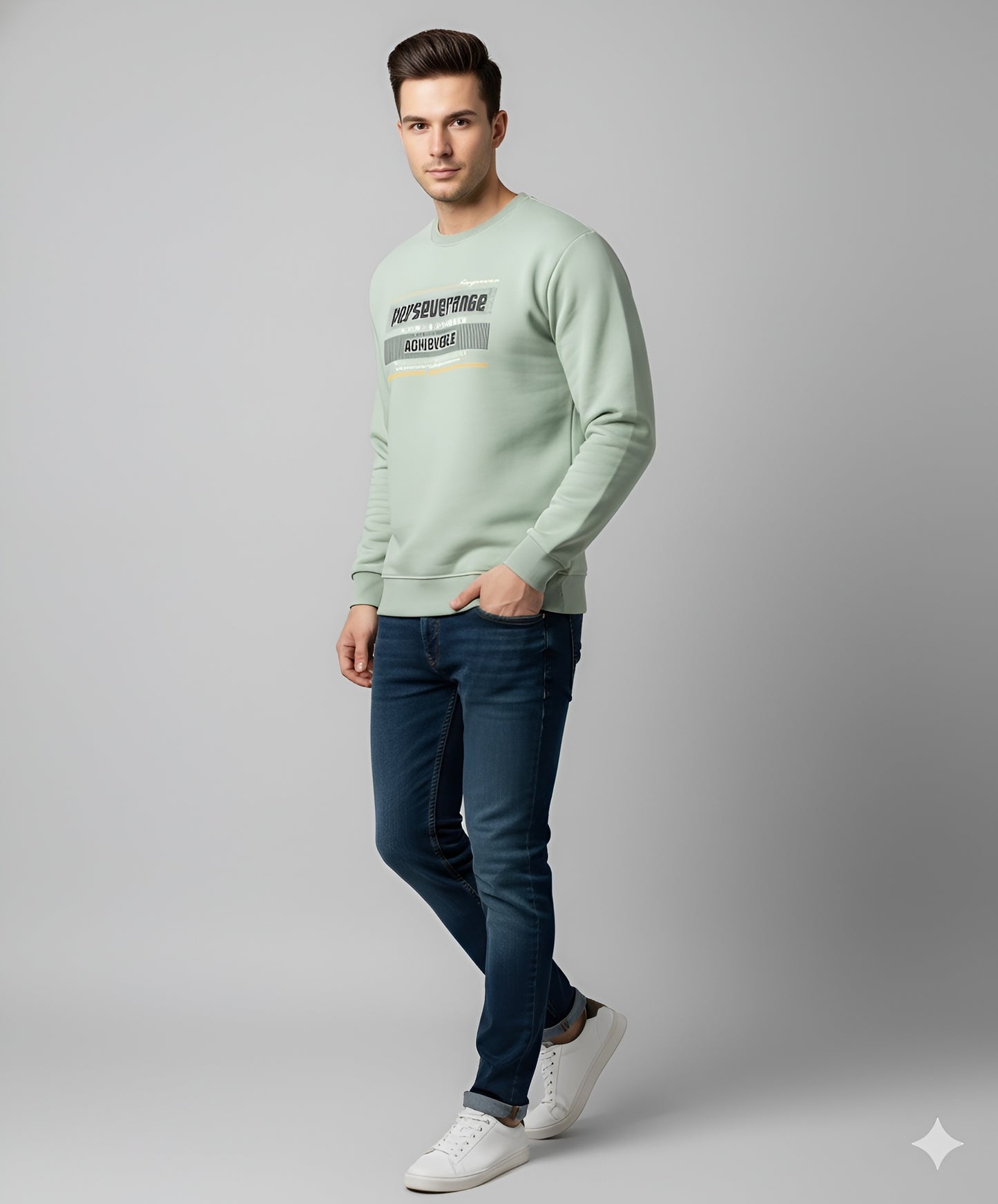 Men’s Mint Green Graphic Sweatshirt – Premium Winter Wear