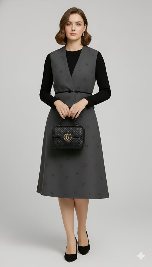 The Patterned Grey Power Vest Suit